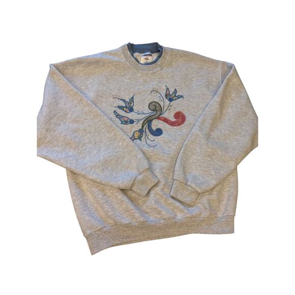 Vintage Jerzees Sweatshirt Women Large Embroidered Floral Pullover Retro 90s - Picture 7 of 15